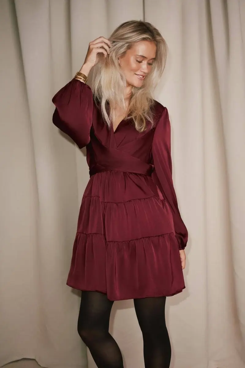 Neo Noir - Vivina Drapy Satin Dress 171618 - 174 - Burgundy