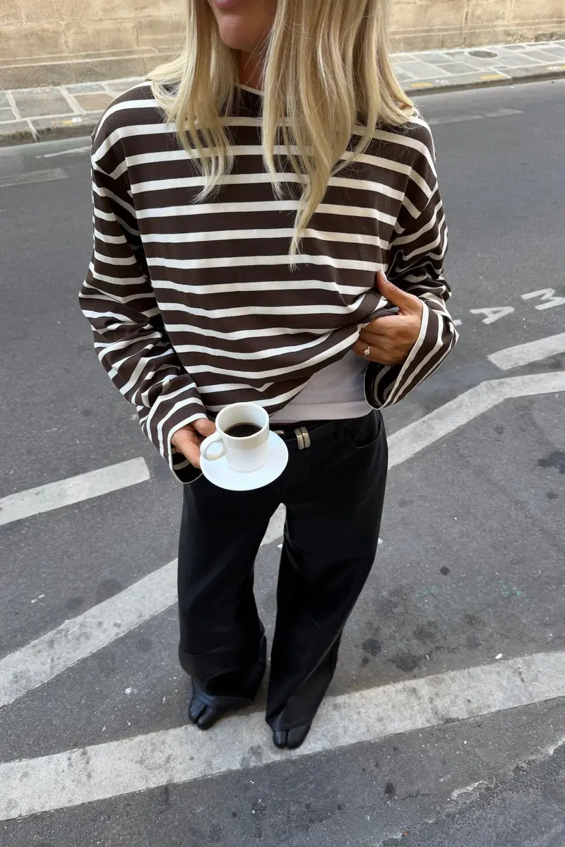Noella - N-Maple Ls T-Shirt 17260001 - 450 - Eton Brown Ivory Stripe