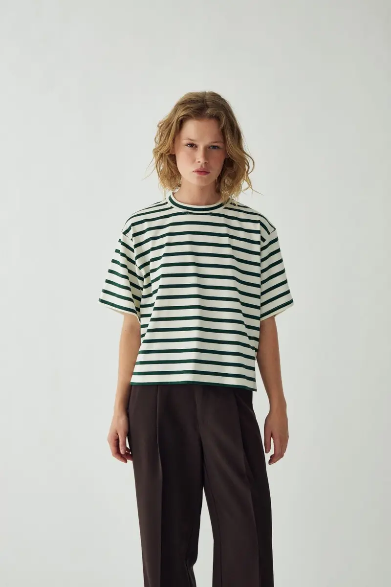 Noella - N-Maple T-Shirt 17260002 - 451 - Eton Ivory Green Stripe