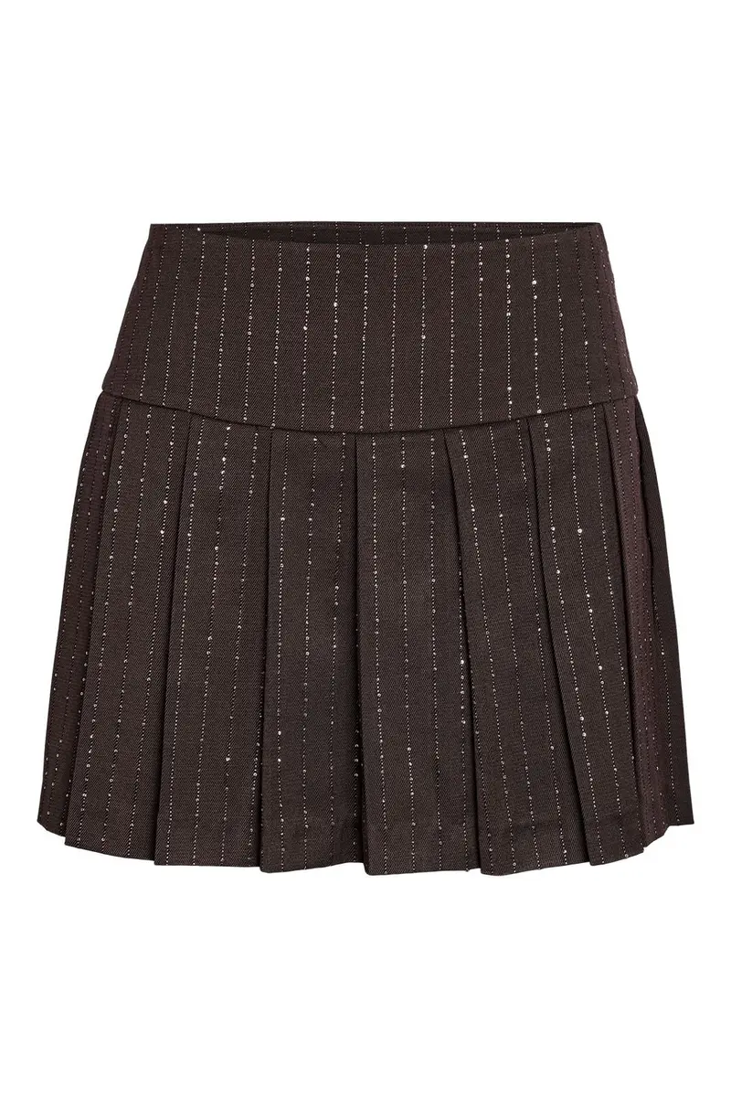 Noisy May - Nmcelia Rhinestone Pleat Skirt - 5143197 Chocolate Brown Sequin Pinstripes