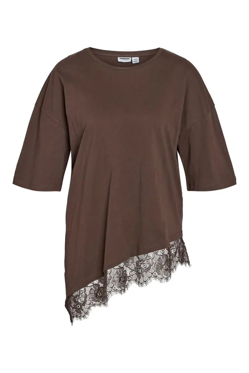 Noisy May - Nmeasy Lace Detail S/S T-Shirt - 5086001 Chocolate Brown Chocolate Brown Lace