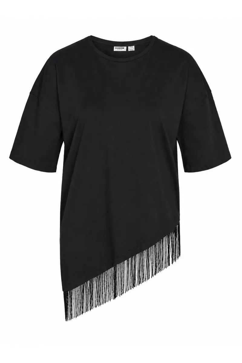 Noisy May - Nmeasy S/S Assymetric Fringe Top - 5253260 Black