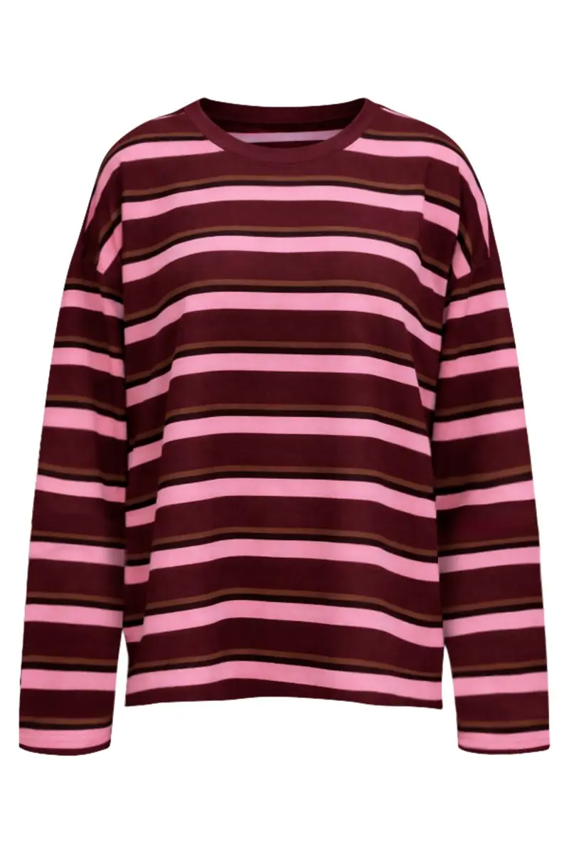 Noisy May - Nmember L/S Stripe Sweat - 5208460 Winetasting Begonia Pink / Chocolate Brown