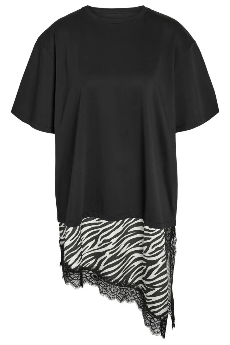 Noisy May - Nmfilla S/S Oversize Satin T-Shirt - 5191000 Black Zebra