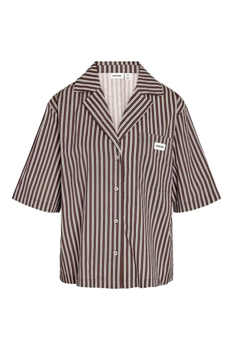Noisy May - Nmfrida 2/4 Stripe Button Shirt - 5191105 Chocolate Brown Birch