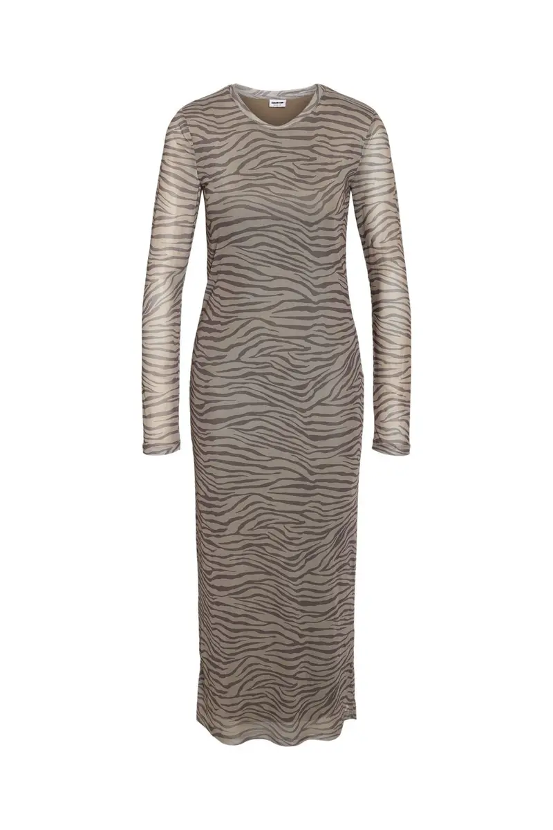 Noisy May - Nmjudith L/S Mesh Dress Fwd - 4867217 Chinchilla Morel Zebra