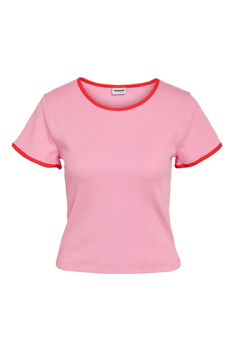 Noisy May - Nmjudy S/S Contrast T-Shirt Fwd Box - 4922078 Begonia Pink Tomato
