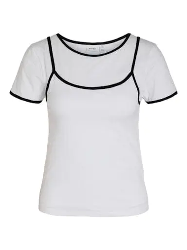 Noisy May - Nmkerry S/S Double Layer Top Tnt/14 - 5175287 Bright White Black