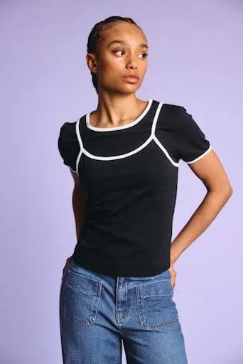 Noisy May - Nmkerry S/S Double Layer Top /Tnt14 - 5164569 Black White
