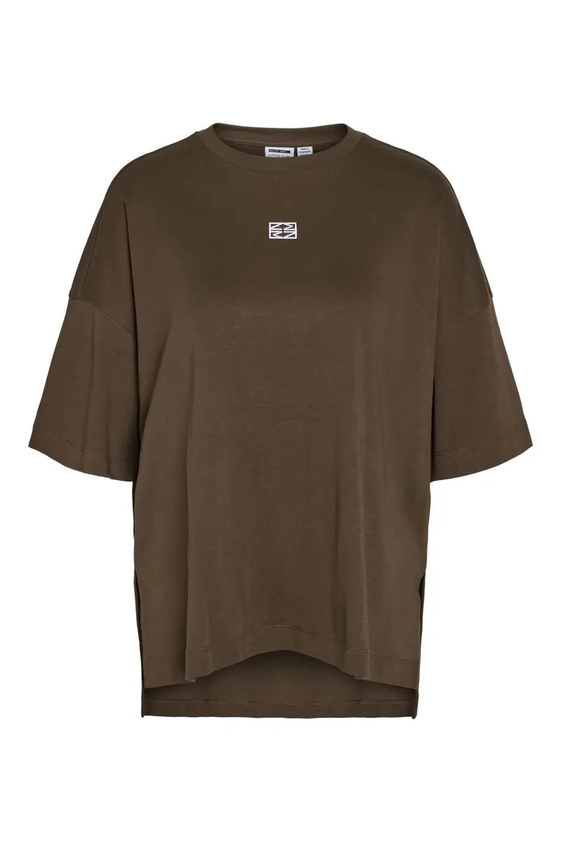 Noisy May - Nmkim S/S Slit T-Shrt Fwd - 5056308 Chocolate Brown White Emb