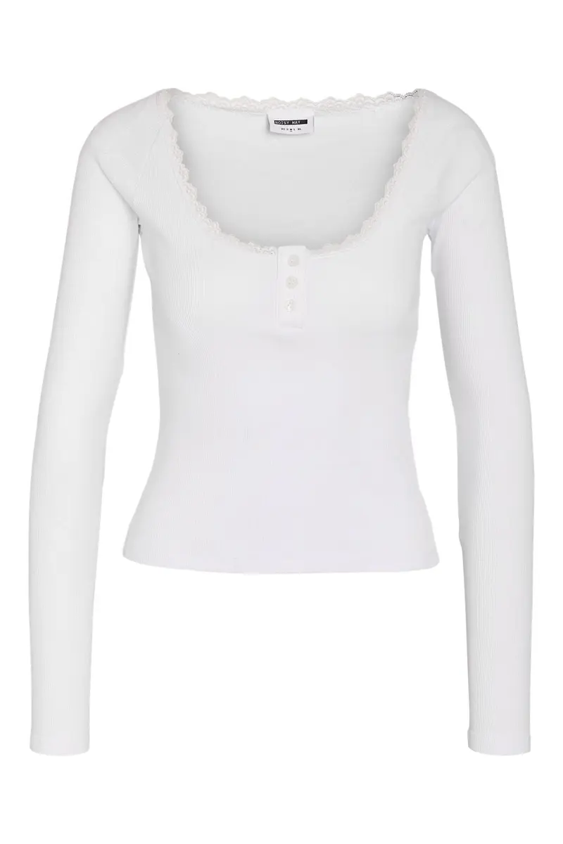 Noisy May - Nmmaya L/S Lace Henley Top - 5048368 Bright White
