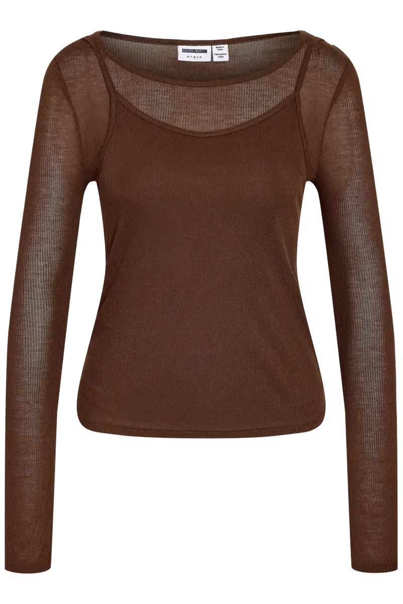 Noisy May - Nmnusa L/S Doublelayer Top - 5144780 Chocolate Brown