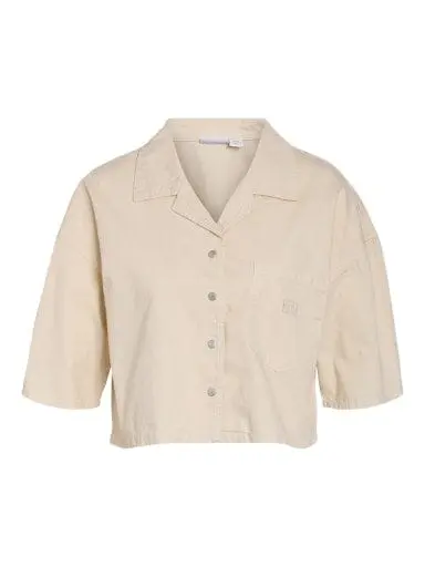 Noisy May - Nmoregon 2/4 Crop Denim Shirt Color - 5072771 Ecru