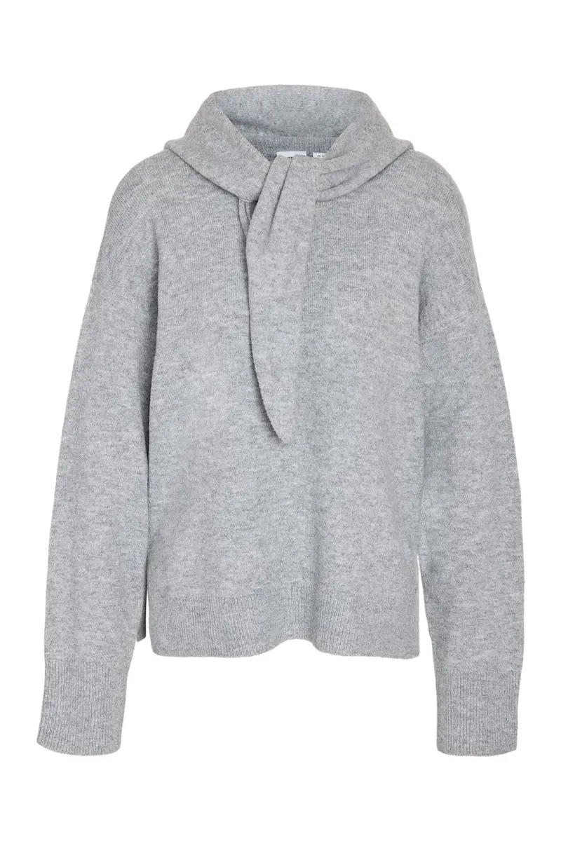 Noisy May - Nmsabrina L/S O-Neck Scarf Knit Top - 5263383 Medium Grey Melange