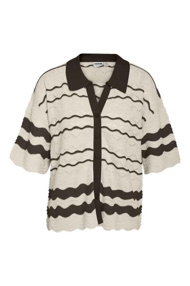 Noisy May - Nmsadie S/S Polo Knit Cardigan - 5066778 Birch Chocolate Brown
