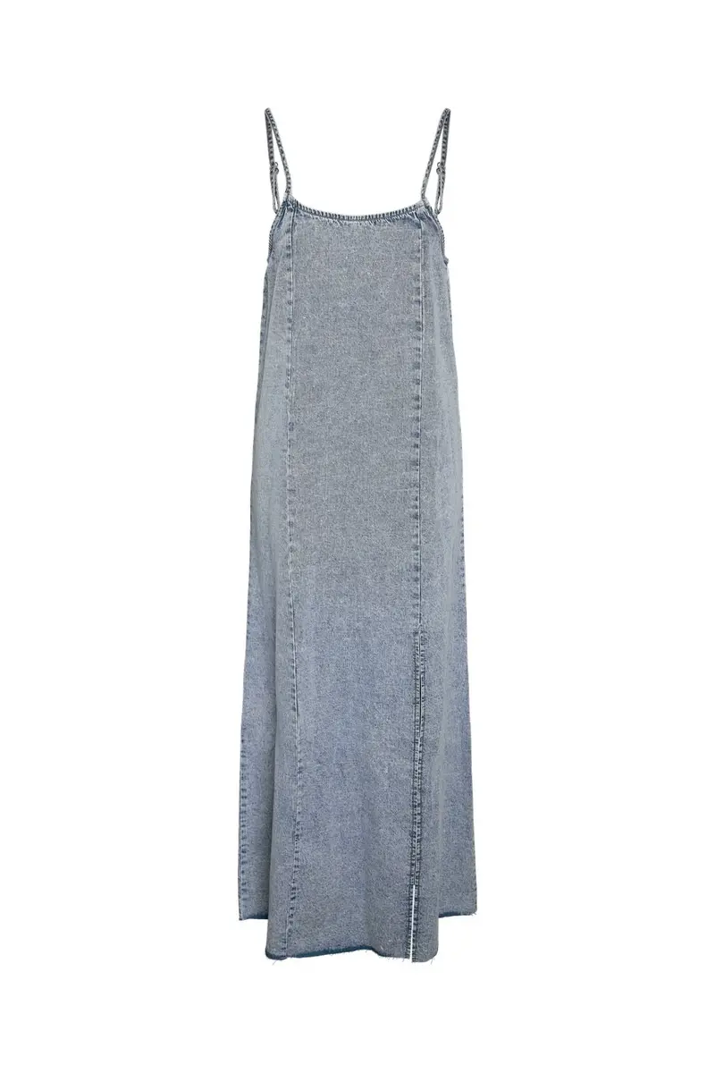 Noisy May - Nmsigne S/L Maxi Dress With Slit - 4984449 Light Blue Denim