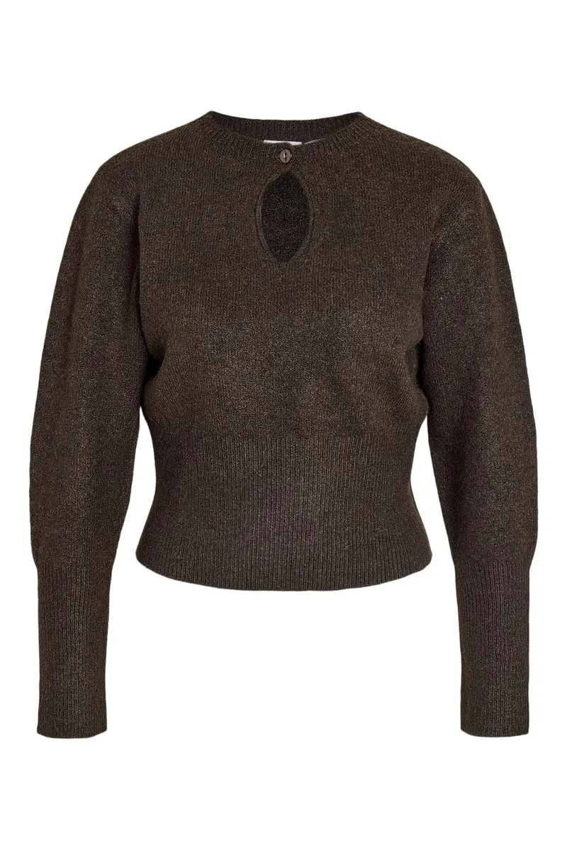Noisy May - Nmsloan L/S O-Neck Keyhole Knit - 5138502 Chocolate Brown