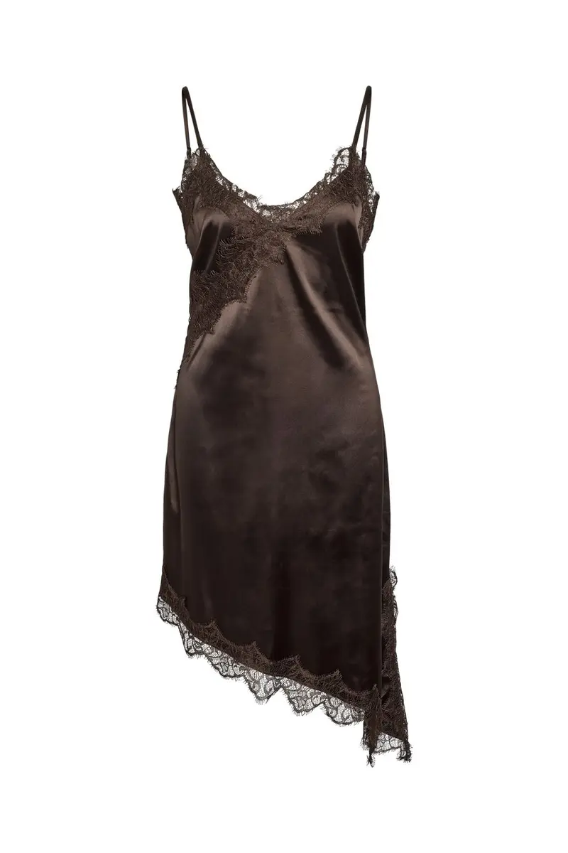 Noisy May - Nmsofie S/L Satin Lace Dress - 5079335 Chocolate Brown