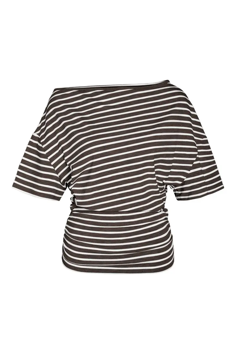 Noisy May - Nmstormi June Off Shoulder Top Tnt/18 - 5212075 Chocolate Brown Bright White