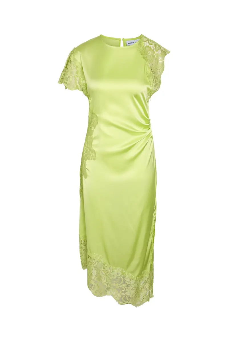 Noisy May - Nmwren S/S Satin Lace Long Dress - 5109589 Daiquiri Green