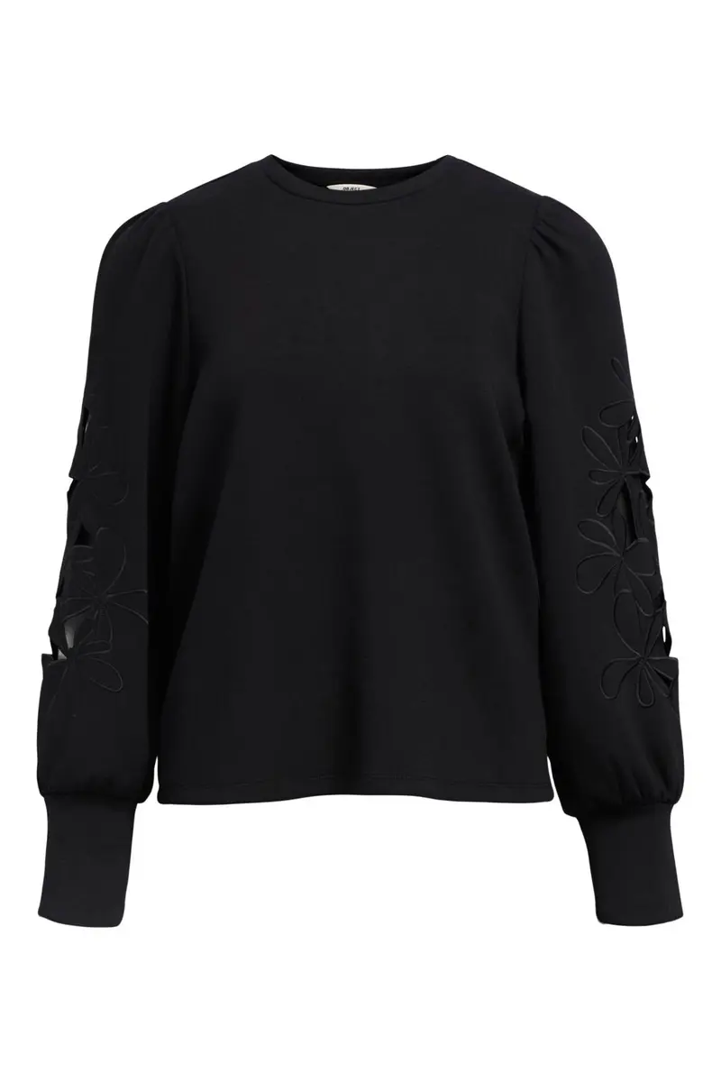 Object - Objandrea Re L/S O-Neck Cutout Top - 4976556 Black Black Embroidery