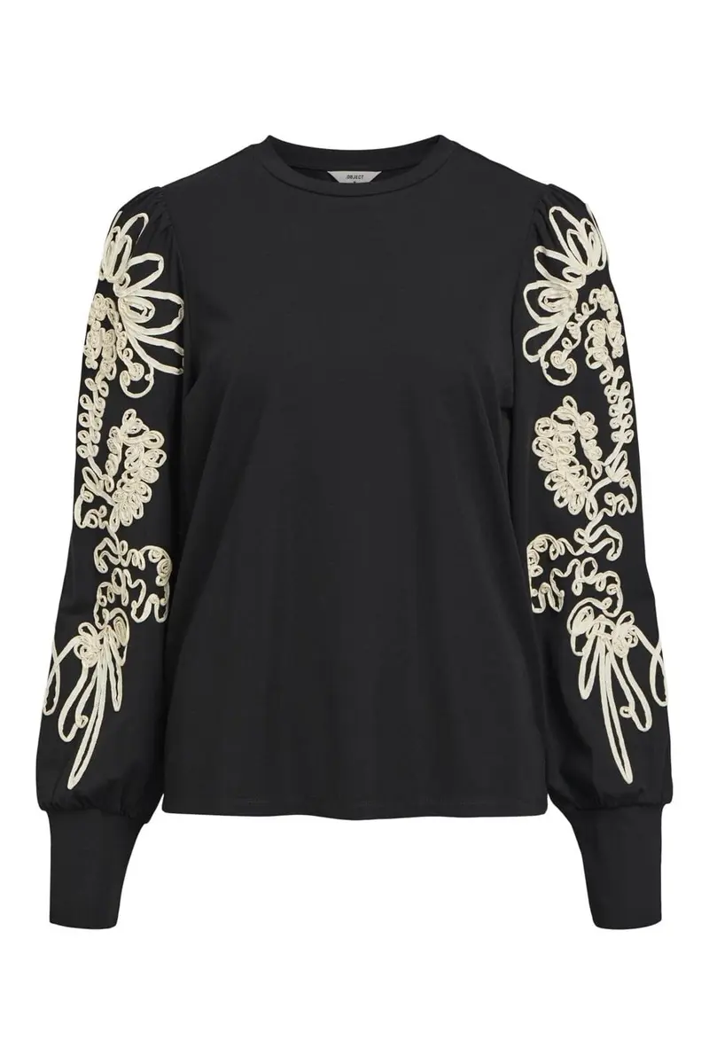 Object - Objcaroline Joana L/S Top - 4582747 Black Sandshell Tape