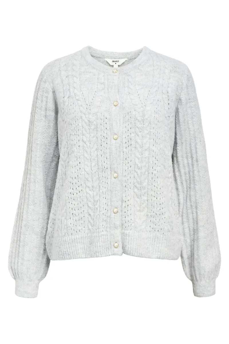 Object - Objflora Re Ls Knit Button Cardigan - 4789037 Light Grey Melange
