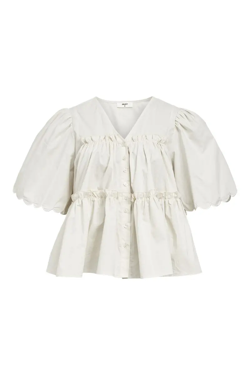 Object - Objhope S/S Re V-Neck Top - 4674419 White Sand