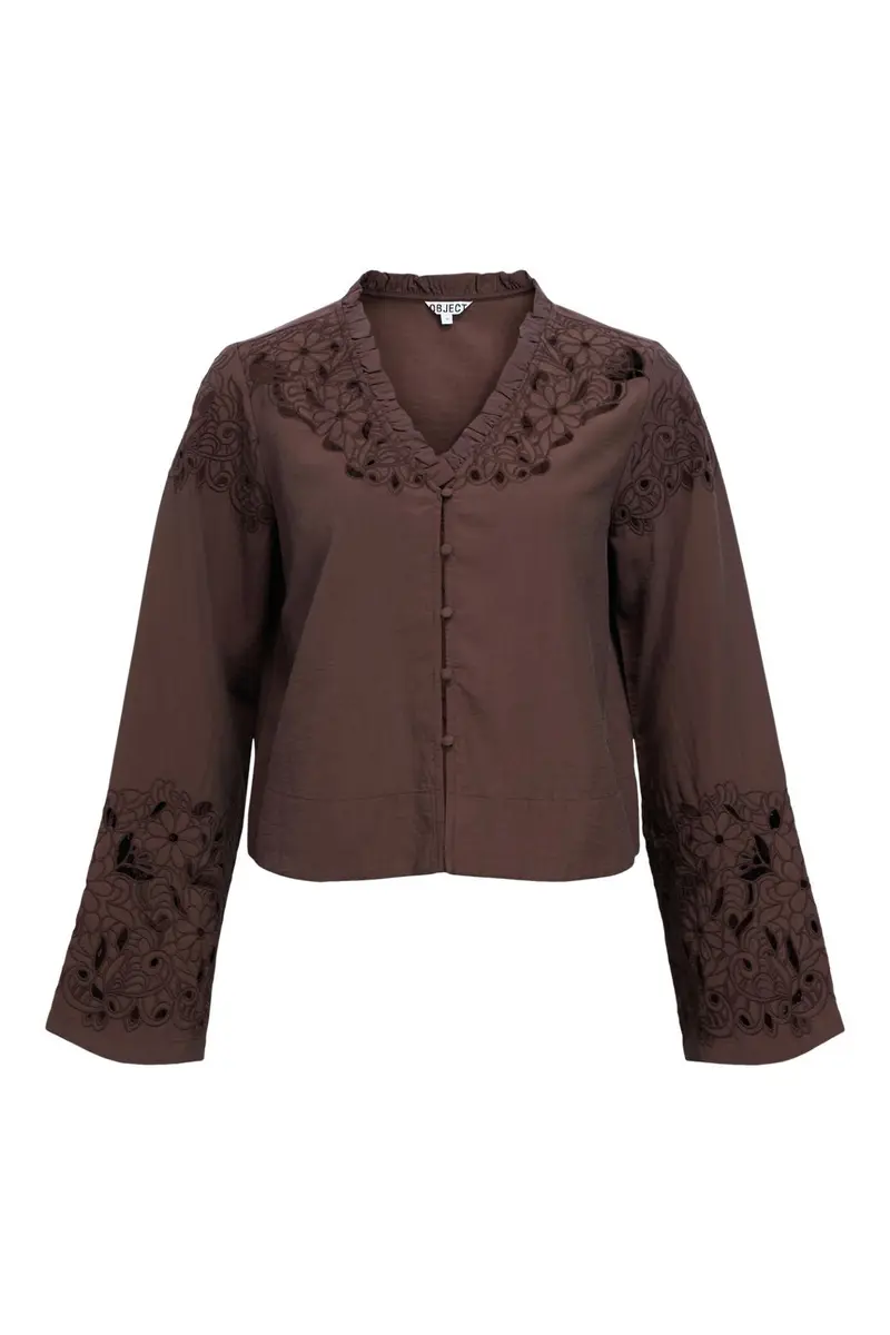 Object - Objisla Yui L/S Re V-Neck Top 143 - 4957193 Seal Brown