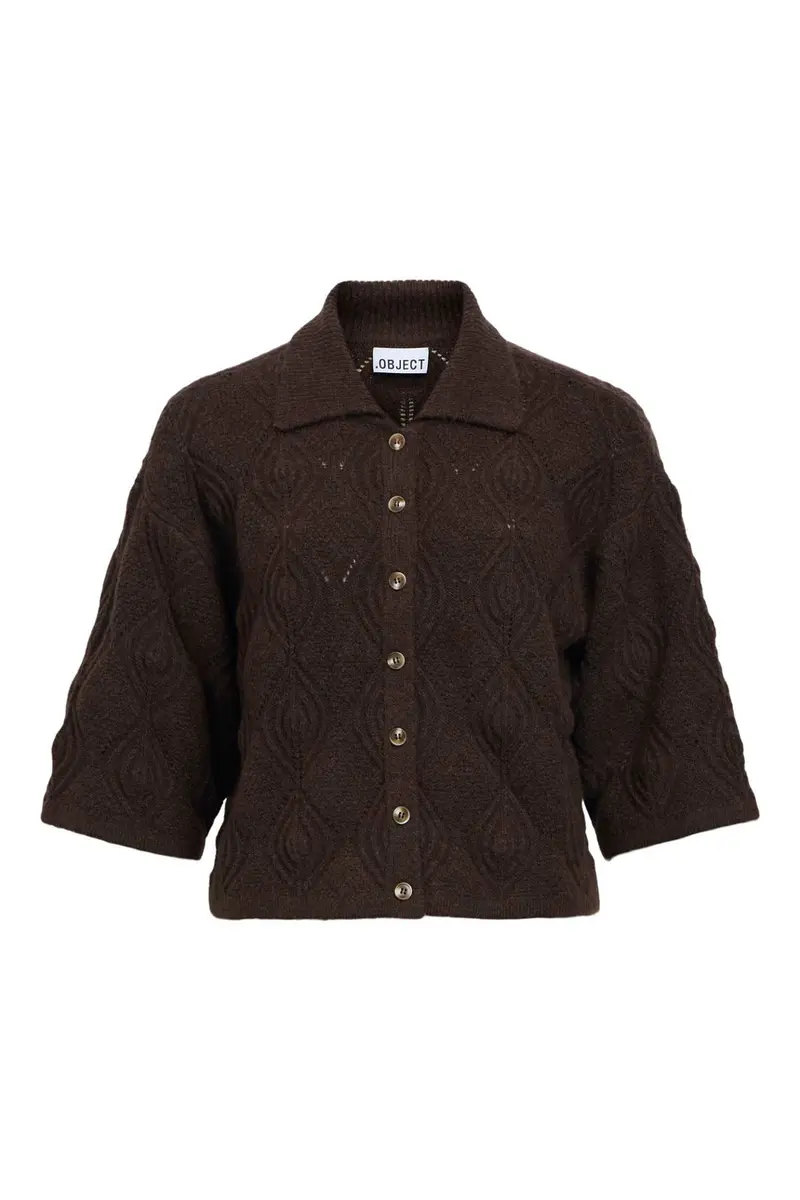 Object - Objkaisa Flora 3/4 Lo Knit Cardigan - 5108699 Seal Brown Melange