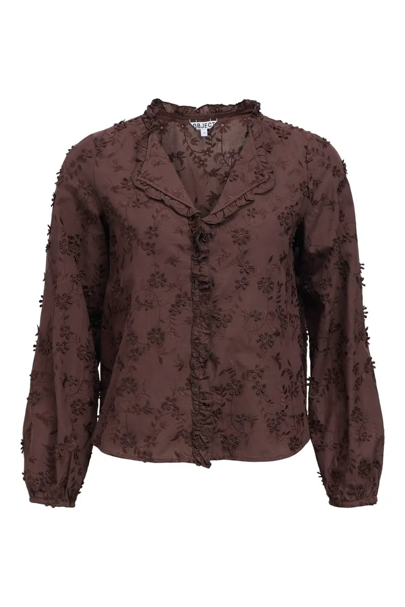 Object - Objkarli L/S Re Shirt - 5123536 Seal Brown Embroidery