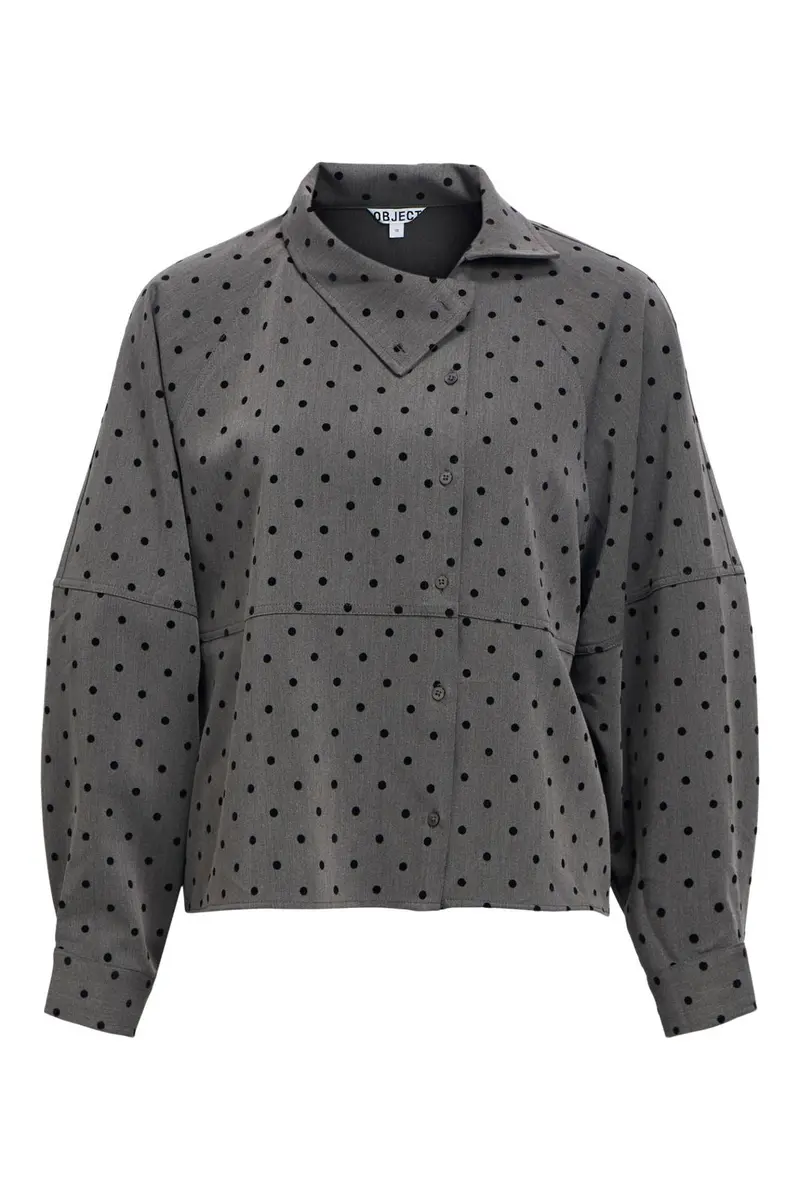 Object - Objmaxine L/S High Neck Shirt 147 - 5145514 Gunmetal Black Dots