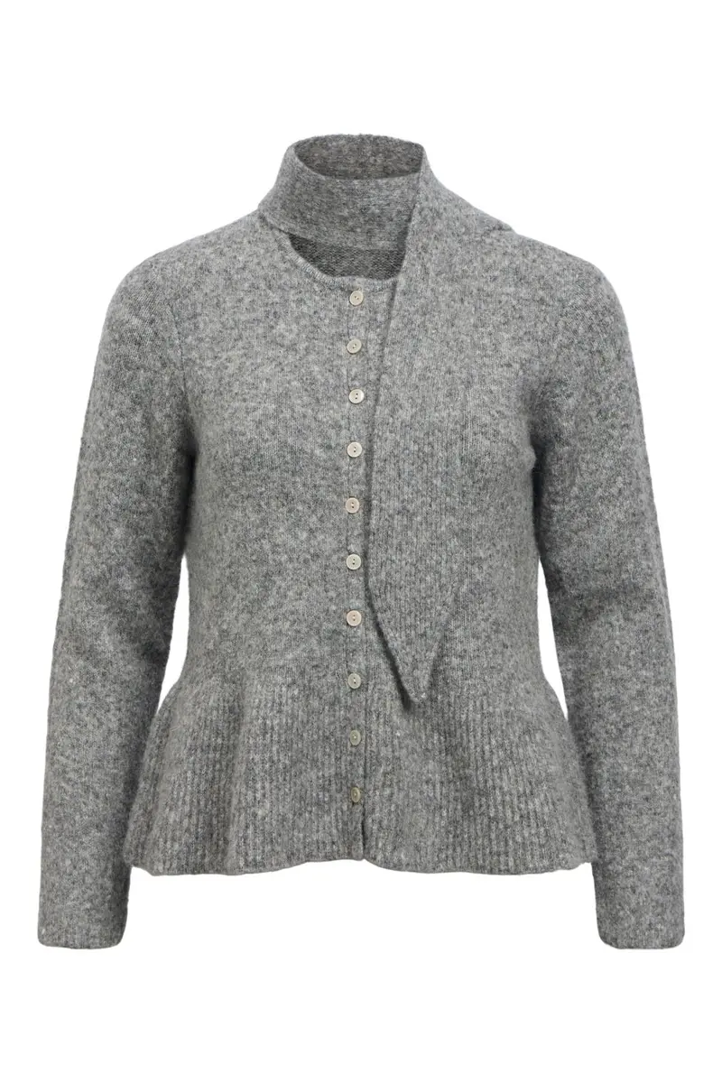 Object - Objnivin L/S Scarf Knit Cardigan 147 - 5117243 Medium Grey Melange