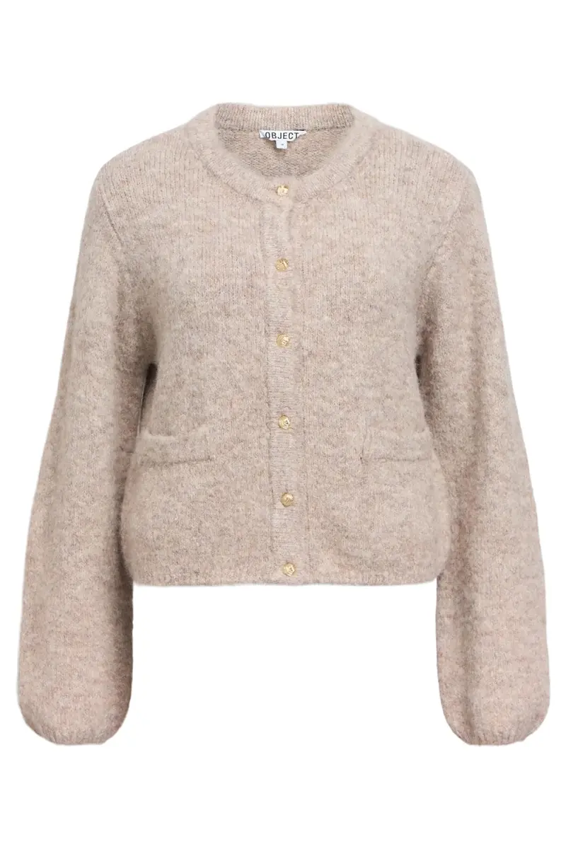 Object - Objsaggia Re L/S Knit Cardigan - 4854325 Humus Melange