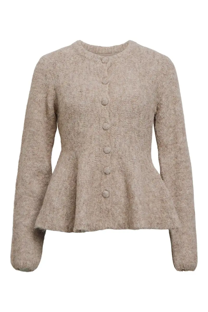Object - Objsaggia Re Ls Peplum Knit Cardigan - 4949529 Humus Melange
