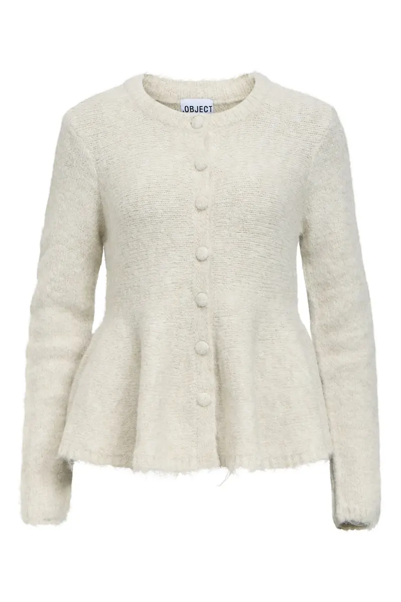 Object - Objsaggia Re Ls Peplum Knit Cardigan - 5155056 Cloud Dancer Melange