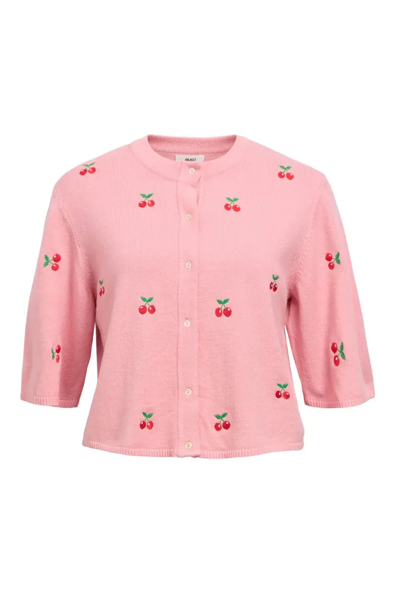 Object - Objthess 3/4 Sleeve Cardigan - 4782513 Rose Elegance Cherry Embroidery
