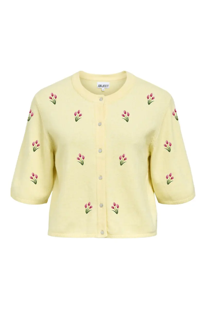 Object - Objthess 3/4 Sleeve Cardigan - 5049900 Lemon Meringue Tulip Embroidery