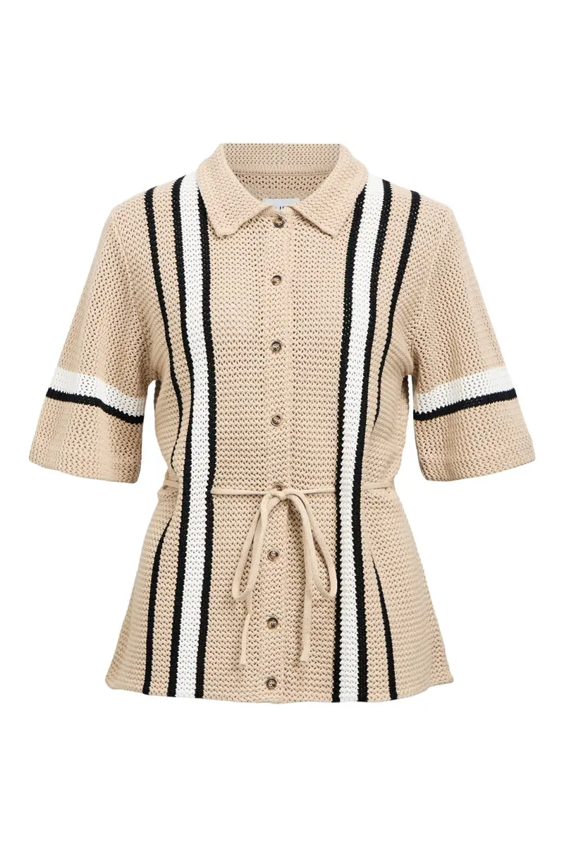 Object - Objviola S/S Lo Knit Cardigan 144 - 4985669 Humus Black/Cloud Dancer