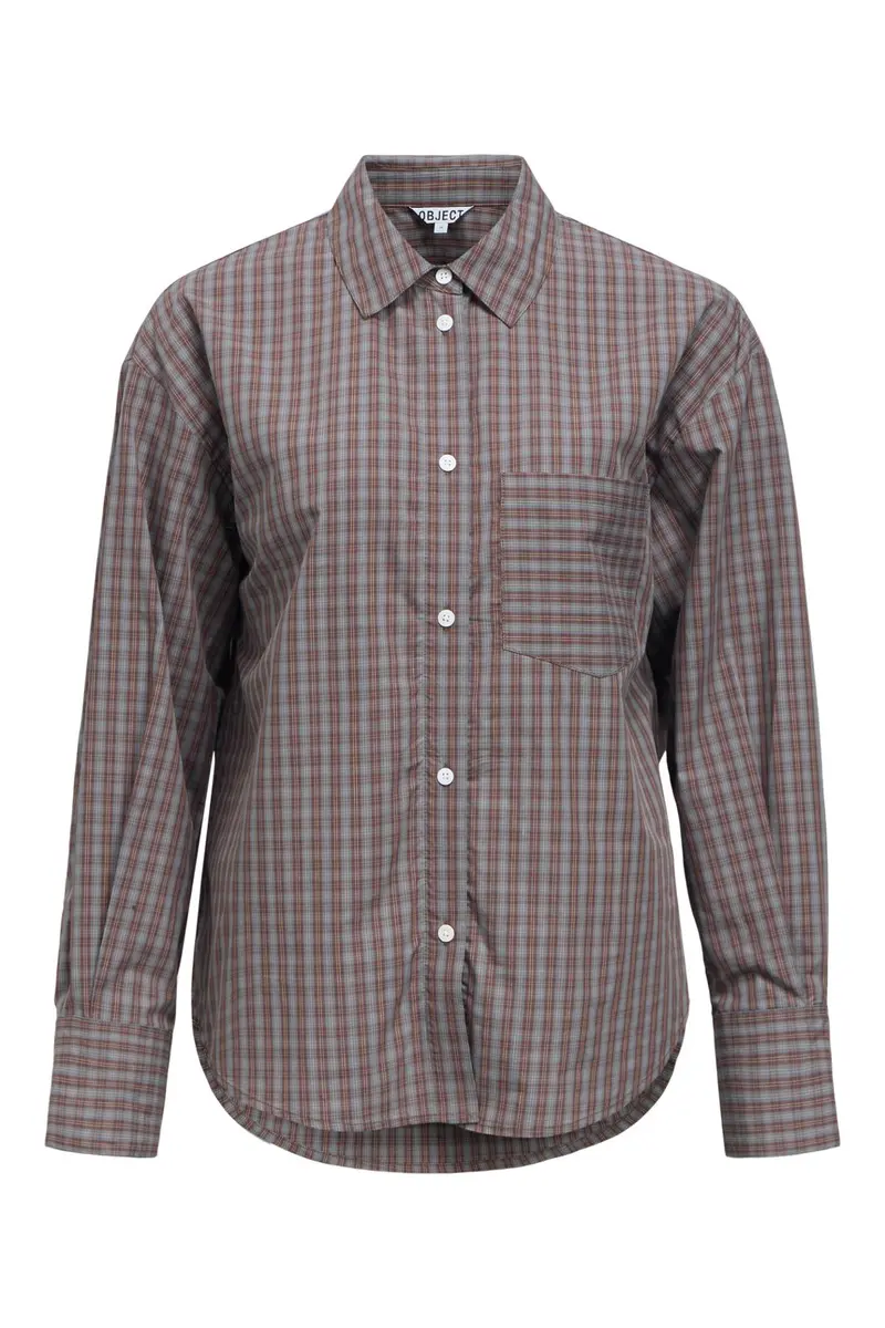 Object - Objzila L/S Re Shirt - 5123582 Grey Brown/White