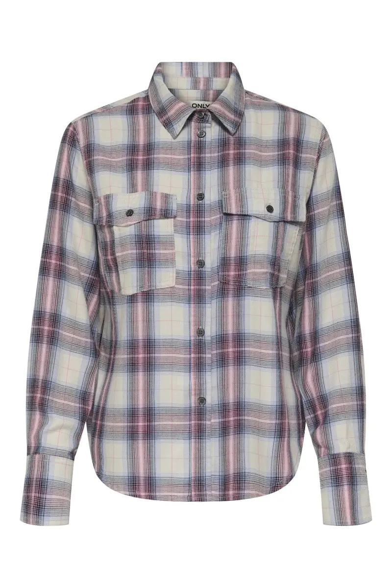 Only - Onlabbie Ls Check Shirt - 4824213 Cloud Dancer W Sea Pink & Easter Egg & Black Check