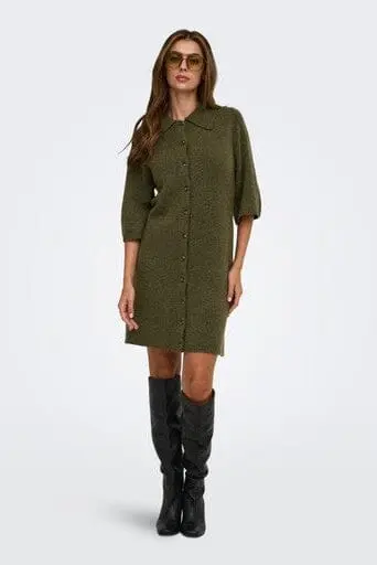 Only - Onlalivia 2/4 Collar Dress Knt - 5119240 Beech Dtm Button/Melange