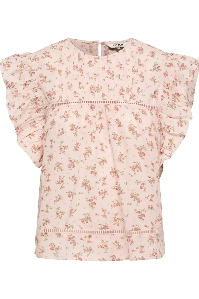 Only - Onlasha Sl Frill O-Neck Top - 5041045 Rose Quartz Summer Garden Flower