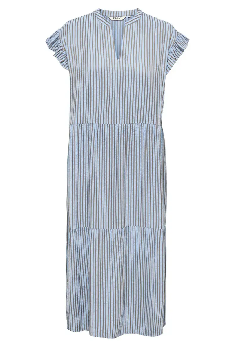 Only - Onlbari Sl Fril Vneck Midi Dress - 5029954 Soft Chambray W. Morel