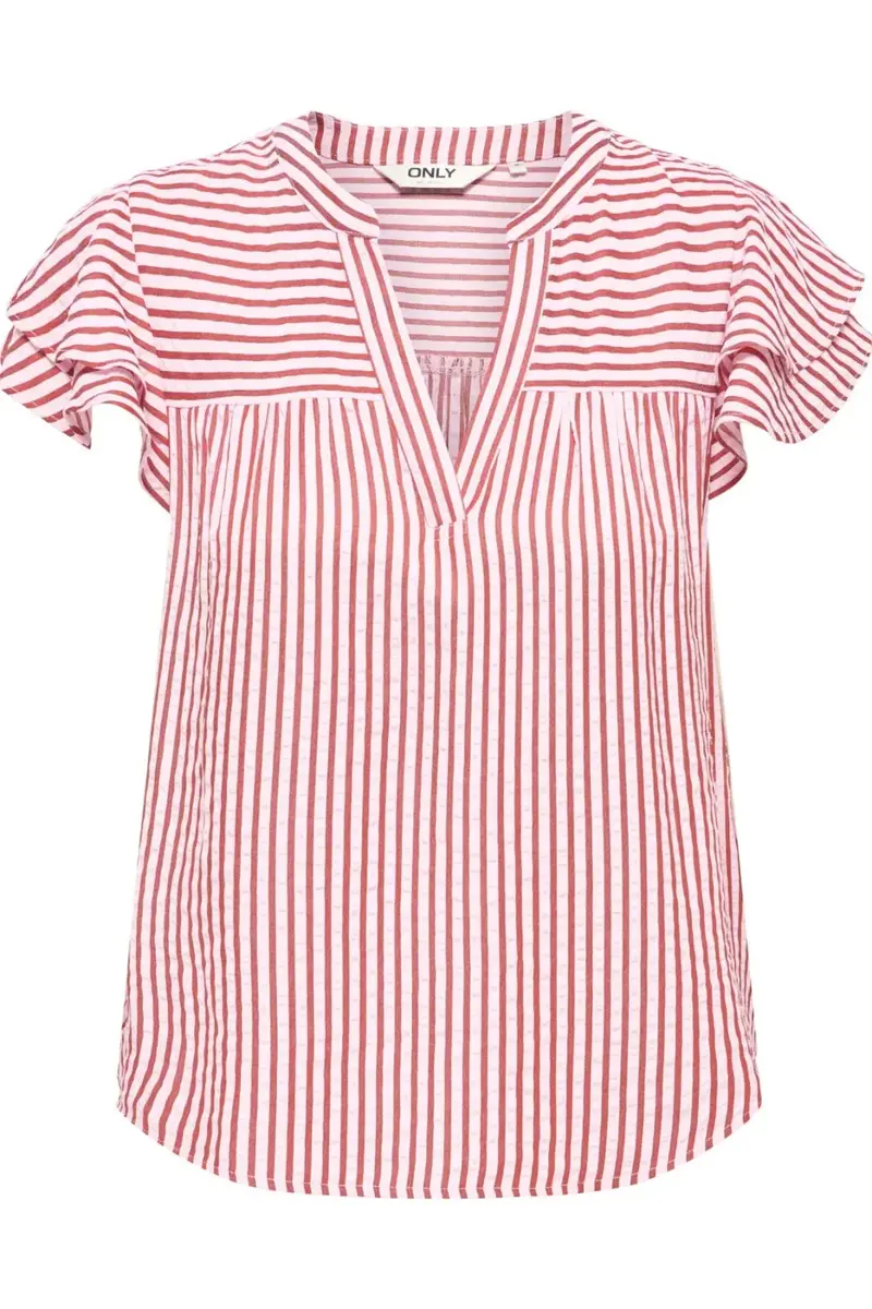 Only - Onlbari Sl Frill V-Neck Top - 5025186 Romance Rose W. Spice Apple