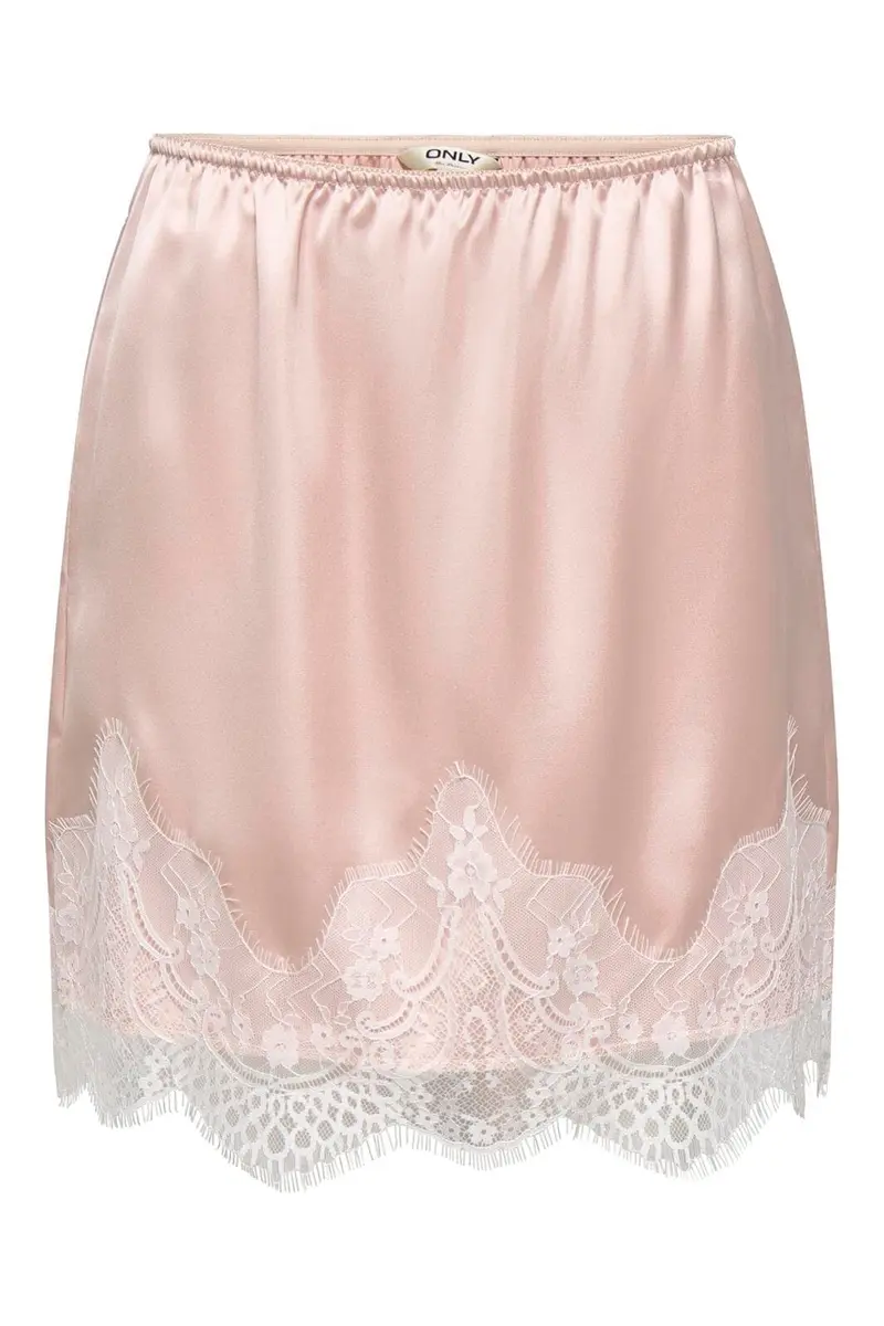 Only - Onlbella Short Satin Lace Skirt - 5128352 Lotus White Lace