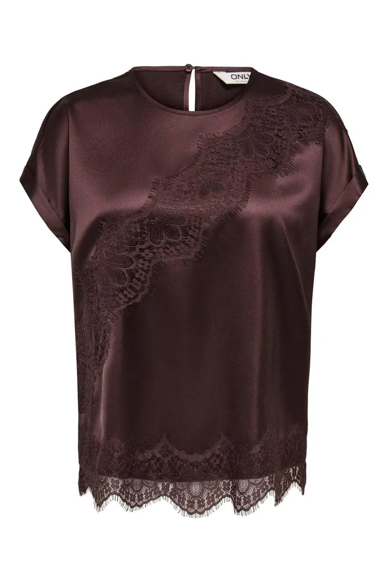 Only - Onlbella Ss Satin Lace Top - 5116500 Chocolate Torte Dtm Lace