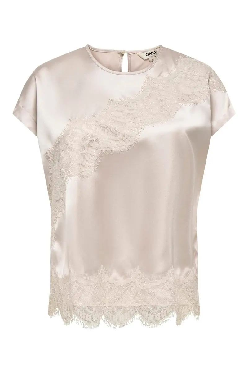 Only - Onlbella Ss Satin Lace Top - 5116501 Oatmeal Dtm Lace