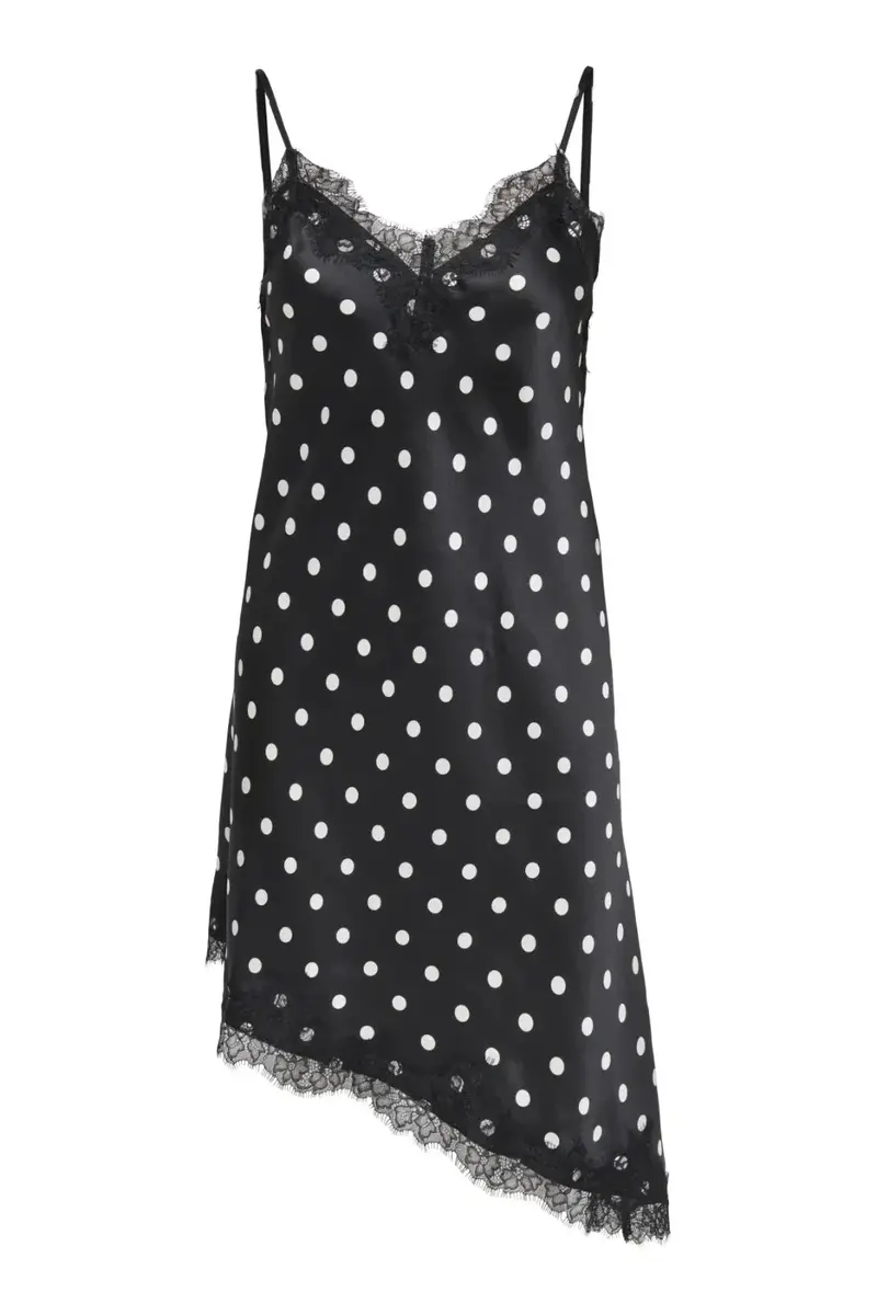 Only - Onlbella Strap Satin Lace Dress - 5126133 Black White Dot And Black Lace