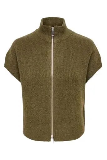 Only - Onlbianca Sl Highneck Zip Vest Knt - 5116485 Beech Melange/Silver Zip